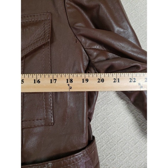 Vintage Meier & Frank Jacket 47 Brown Leather Collar Long Sleeve Belted Pockets - Picture 10 of 10